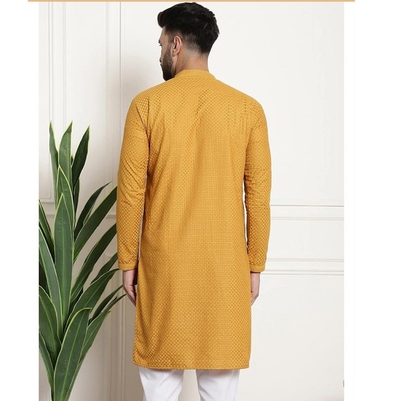 Sojanya Since 1958 Men's Pure Cotton Checked Embroidered Only Long Kurta XXL 44 - Picture 3 of 16